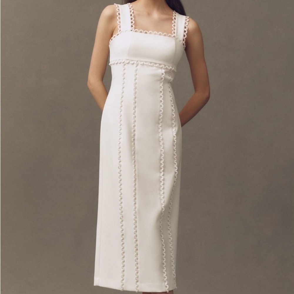 BHLDN Sleeveless Square-Neck Scallop Trim MIDI Dress